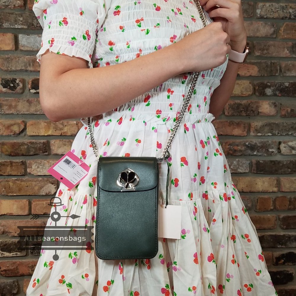 Kate Spade NY New York nicola twistlock north south flap crossbody GREEN - Picture 5 of 7